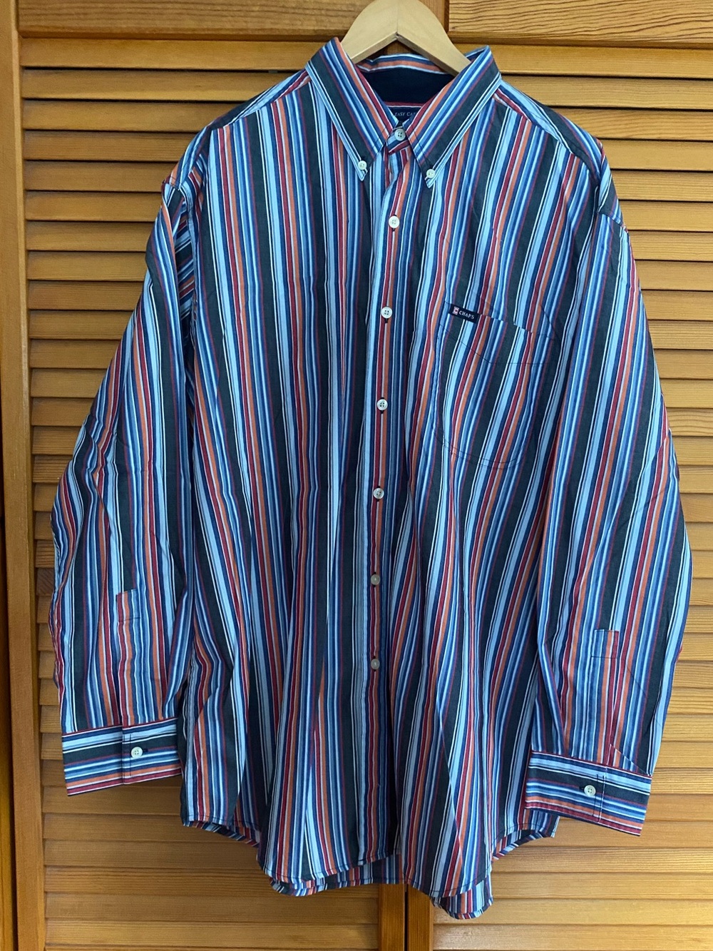 Chaps Men’s Multi-Stripe Button-Down Shirt in Blue and Red